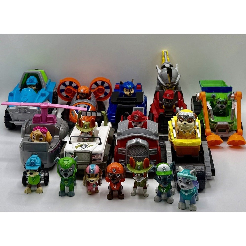 PAW Patrol Lot of 16 Toys. 9 Vehicles & 16 Figures. 2 Vehicles Light Up & Speak